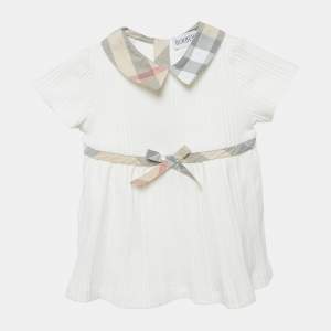 Pre Owned Burberry Kids White Checks Stretch Cotton Dress Set 1M