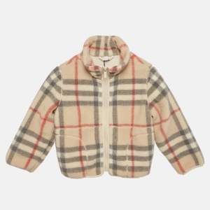مملوكة مسبقًا Burberry Beige Fleece Wool Little Girl's Brian Check Jacket 6 Yrs