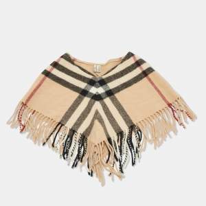 مملوكة مسبقًا Burberry Kids Beige Checks Wool Poncho One Size 
