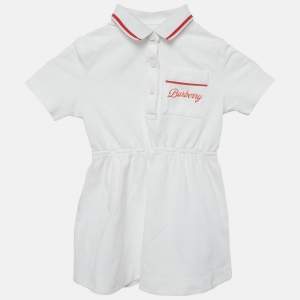 مملوكة مسبقًا Burberry Kids White Logo Print Cotton Pique Dress 18M