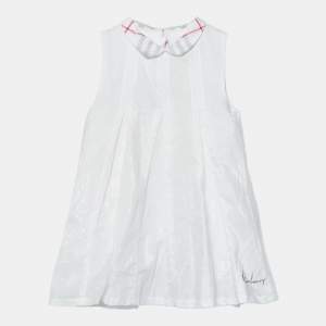 Pre Owned Burberry Kids White Cotton Pleated Mini Dress 12M