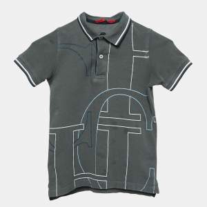 CH Carolina Herrera Kids Grey Logo Print Cotton Pique Polo T-Shirt 6 Yrs