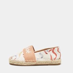 Chloé White/Brown Printed Fabric Woody Espadrille Flats Size 30 (kids)