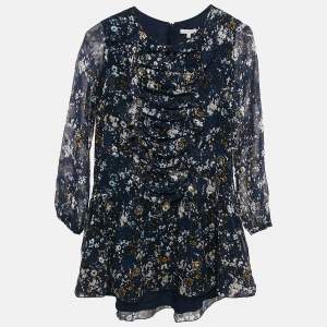 Chloe Kids Navy Blue Floral Print Fil-Coupe Silk Blend Ruffled Dress 12 Yrs