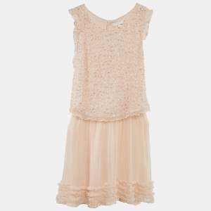 Chloe Light Orange Sequin Detail Silk Cut-Out Dress 12 Yrs