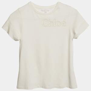 Pre Owned Chloe Kids White Logo Detail Cotton T-shirt 10 Yrs 