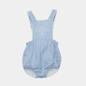 Pre Owned Chloe Kids Blue Embroidered Linen Romper 12M