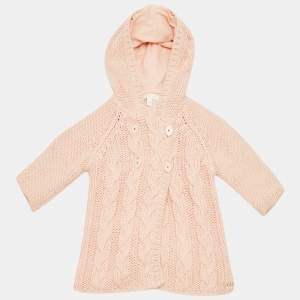 Pre Owned Chloé Kids Pink Cable Knit Hooded Sweater 6M