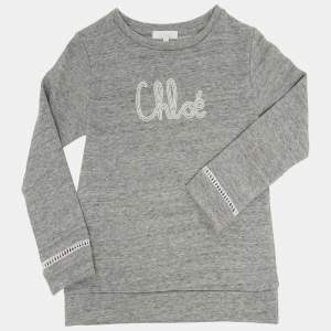 Pre Owned Chloe Kids Grey Logo Embroidered Cotton Sweatpants Set 6 Yrs