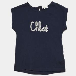 Pre Owned Chloé Kids Navy Blue Logo Embroidered Jersey Top 6Yrs 