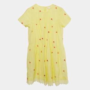 Pre Owned Chloe Kids Yellow Floral Embroidered Cotton Dress 14 Yrs 