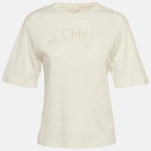 Pre Owned Chloe White Logo Cutout Detail Cotton Knit Top 14 Years