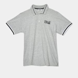 D&G Kids Grey Logo Embroidered Cotton Polo T-Shirt 14 Yrs