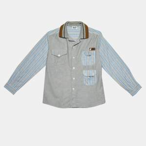 D&G Junior Grey/Blue Cotton Button Front Shirt 10 Yrs