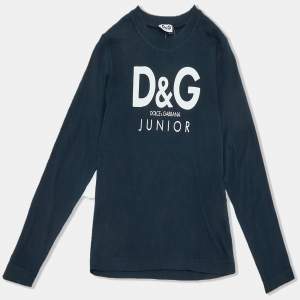 مملوكة مسبقًا D&G Junior Navy Blue Logo Print Cotton Full Sleeve T-Shirt 8Y 