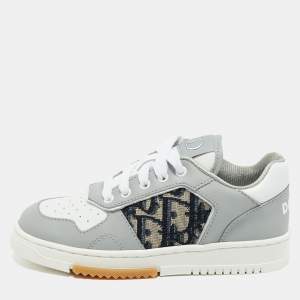 Dior Grey/Beige Leather and Oblique Canvas B27 Uptown Sneakers Size 27