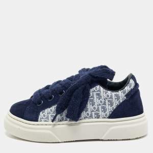 Dior Blue Oblique Canvas and Suede B33 Spin Sneakers Size 28
