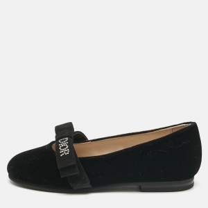 Pre Owned Dior Black Velvet Bow Ballet Flats Size 27