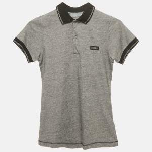 Dior Kids Grey Patterned Cotton Jersey Polo T-Shirt 10 Yrs
