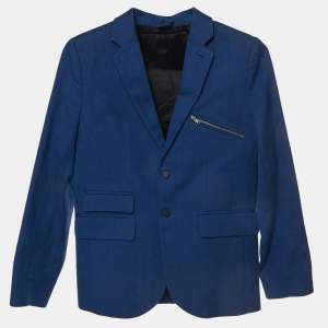 Pre Owned Dior Kids Blue Herringbone Cotton Tailored Blazer 10 Yrs 