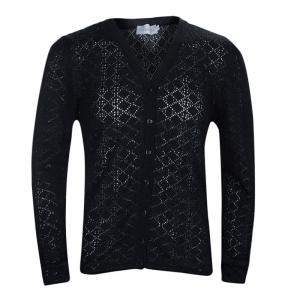 Dior Black Wool Perforated Diamond Pattern Buttondown Cardigan 10 Yrs