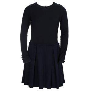 Dior Black Wool and Jersey Box Pleat Detail Long Sleeve Dress 10 Yrs