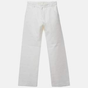 Dior Kids White Heart Logo Embossed Cotton Drill Wide Leg Trousers 13 Yrs
