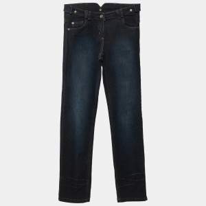 Pre Owned Christian Dior Kids Dark Blue Logo Embroidered Denim Straight Fit Jeans 10 Yrs Waist 25"