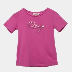 مملوكة مسبقًا Dior Pink Cotton Knit Logo Detail T-Shirt 10Yrs
