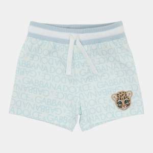 Pre Owned Dolce & Gabbana Blue/White Logo Print Knit Shorts 6-9 Month