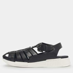 Pre Owned Dolce & Gabbana Black Leather Flat Sandals Size 30