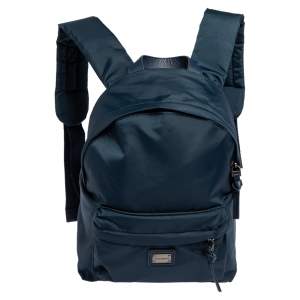 Dolce & Gabbana Blue Nylon  Logo Plaque Small Backpack