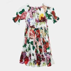 Dolce & Gabbana Kids White/Red Floral Print Poplin Tiered Dress 6 Yrs