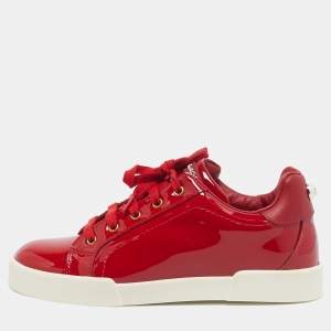 Dolce & Gabbana Red Patent Leather Low Top Sneakers Size 32