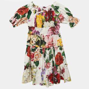 Dolce & Gabbana Kids White Floral Print Cotton Tiered Dress 3 Yrs
