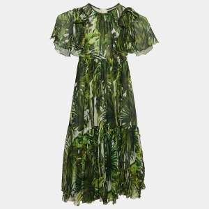 Dolce & Gabbana Green Tropical Print Silk Flounce Dress 7/8 Yrs