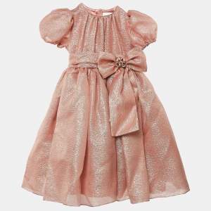 Dolce & Gabbana Kids Pink Lurex Bow Embellished Dress 5 Yrs 