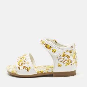 Dolce & Gabbana Yellow/White Majolica Print Leather Flat Sandals Size 21