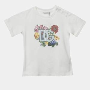 Pre Owned Dolce & Gabbana Kids White Floral Print Cotton Crew Neck T-Shirt 18 - 24 M