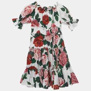 Pre Owned Dolce & Gabbana Kids White Floral Print Cotton Dress 5 Yrs