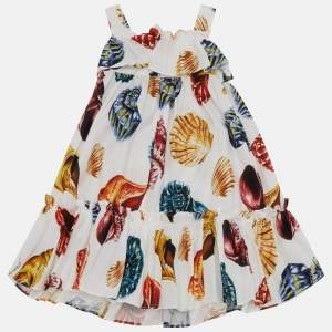 Pre Owned Dolce & Gabbana Kids White Sea Shell Print Poplin Dress Set 12-18M