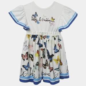 Pre Owned Dolce & Gabbana Kids White Butterfly Print Cotton Dress 7-8Years
