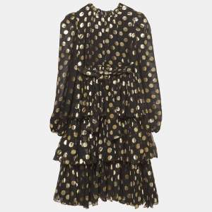 Dolce & Gabbana Black/Metallic Polka-Dot Chiffon Tiered Dress (9-10 Yrs)