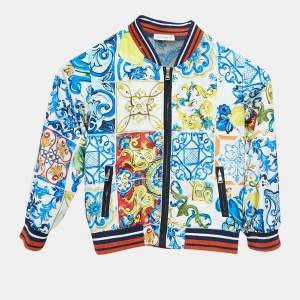 Dolce & Gabbana Blue/Red Majolica Print Synthetic Zip-Up Jacket 4 Yrs