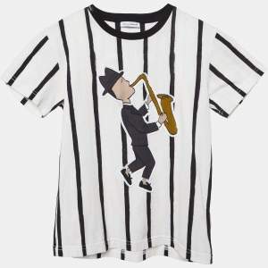 Dolce & Gabbana Kids Ivory Saxophonist Patch Striped Cotton T-Shirt 6Yrs