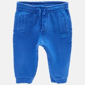 Dolce & Gabbana Kids Blue Logo Embroidery Cotton Knit Joggers 12-18 M