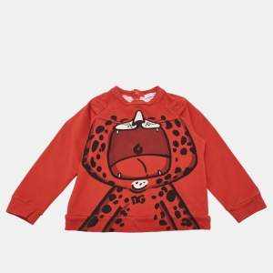 Dolce & Gabbana Kids Red Animal Print Cotton Long Sleeve T-Shirt 18-24 M