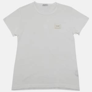 Dolce & Gabbana Kids White Logo Plaque Applique Jersey T-Shirt 7/8 Yrs 
