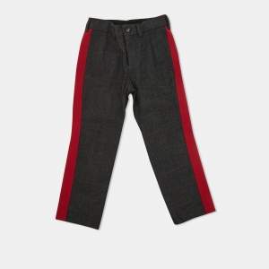Pre Owned Dolce & Gabbana Dark Grey Wool Contrast Detail Pants 3 yrs