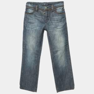 مملوكة مسبقًا Dolce & Gabbana Junior Blue Denim Logo Plaque Skinny Fit Jeans 6Y Waist 22"